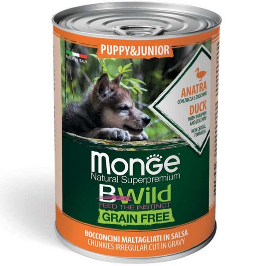 Monge Bwild Grain Free Puppy&Junior Anatra con zucca e zucchine 400g - MONGE - 34289824268504