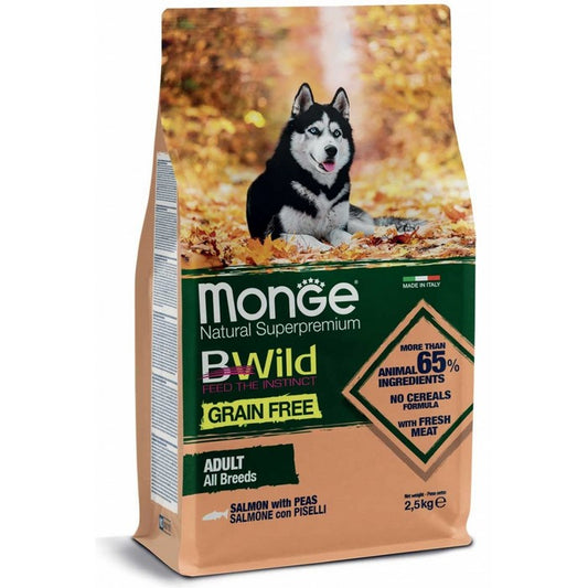 Monge Bwild Grain Free All Breeds Adult Salmone con piselli - MONGE - 34288671097048