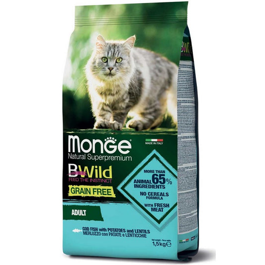 Monge BWild Gatto Grain Free Adult Merluzzo con patate e lenticchie - MONGE - 34289816404184