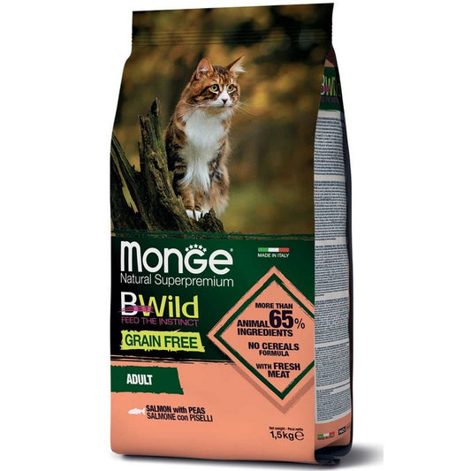 Monge BWild Gatto Grain Free Adult Salmone con piselli - MONGE - 34289816568024