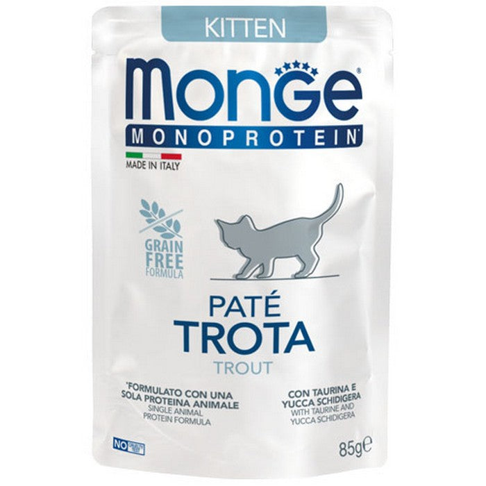 Monge Monoprotein Gatto Paté Trota - Kitten 85g - MONGE - 34288890937560