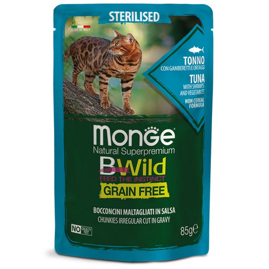 Monge BWild Gatto Grain Free Sterilised Tonno con gamberetti e ortaggi 85g - MONGE - 34289824432344