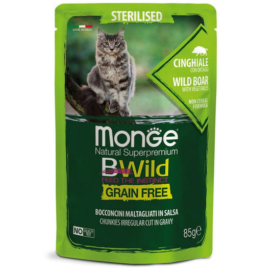 Monge BWild Gatto Grain Free Sterilised Cinghiale con ortaggi 85g - MONGE - 34289824366808