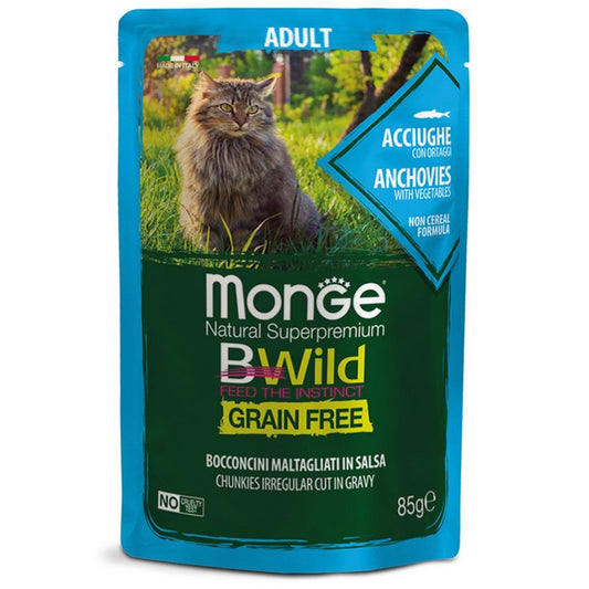 Monge BWild Gatto Grain Free Adult Acciughe con ortaggi 85g - MONGE - 34289816076504