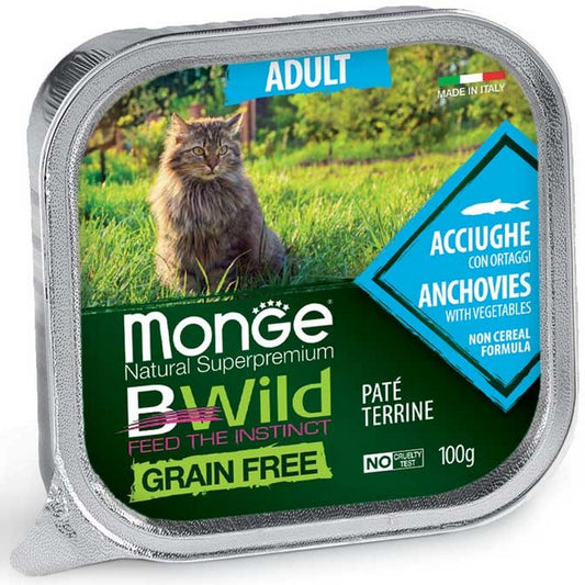 Monge BWild Gatto Grain Free Adult Acciughe con ortaggi 100g - MONGE - 34289815781592