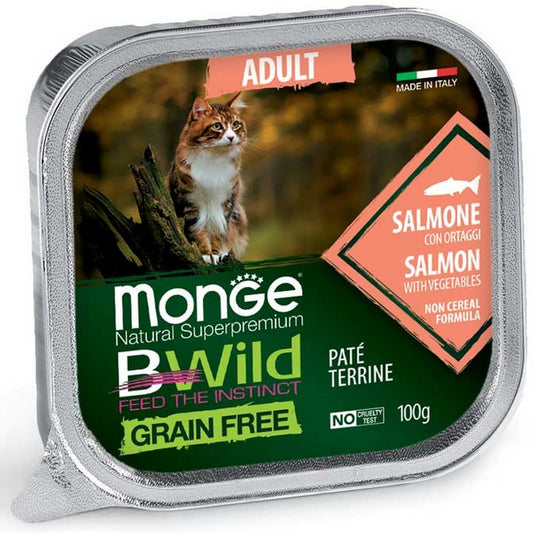 Monge BWild Gatto Grain Free Adult Salmone con ortaggi 100g - MONGE - 34289816535256